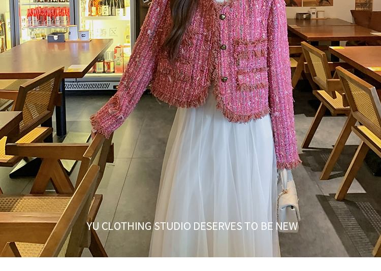 Tweed Button-Up Crop Jacket