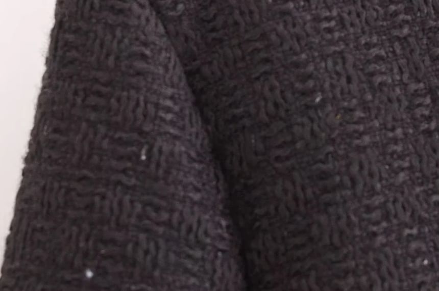 Round Neck Plain Tweed Bow Button Jacket