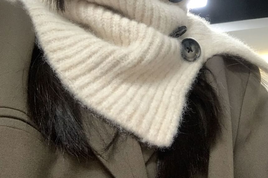 Ribbed Knit Button Snood Plain / Plaid Scarf