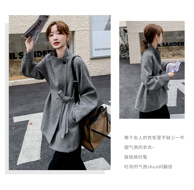 Mock Neck Asymmetrical Button-Up Coat