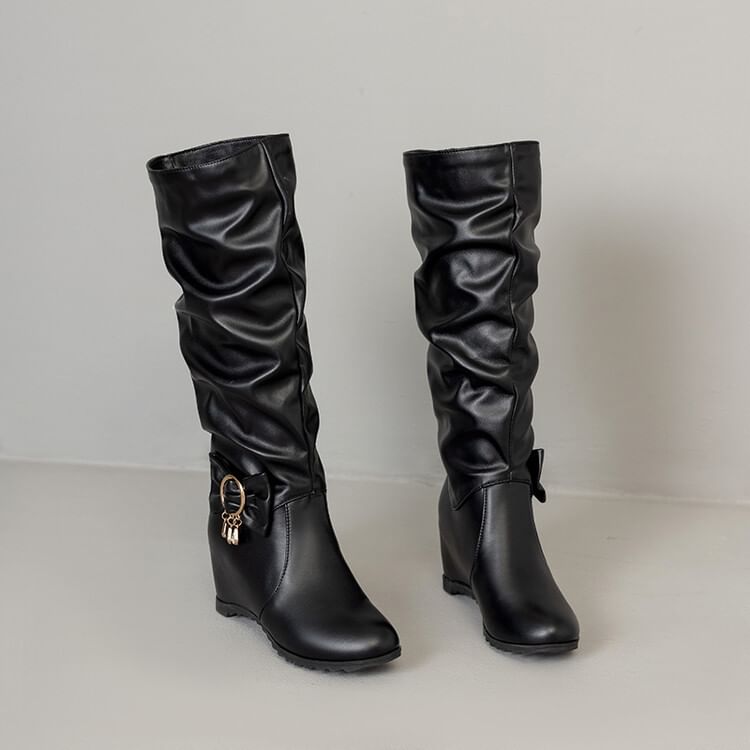 Faux Boots Wedge Leather Tall Hidden