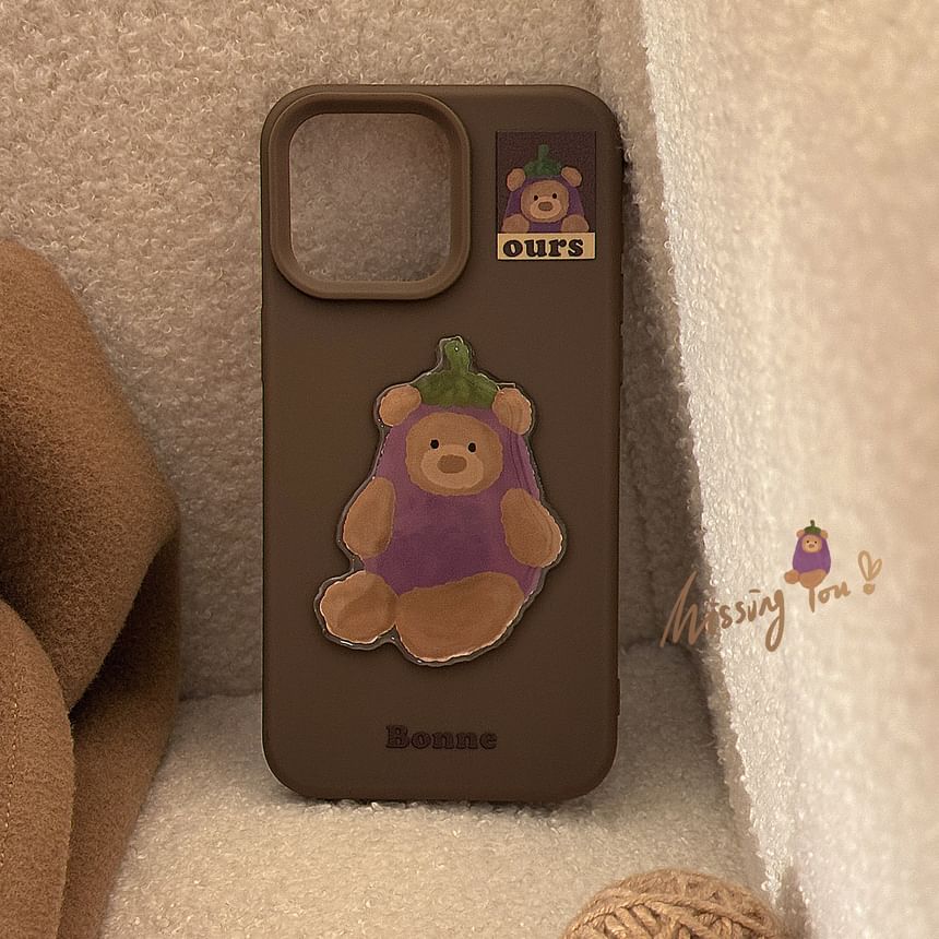 Bear Pom / Charm Phone Eggplant Bell Set Case