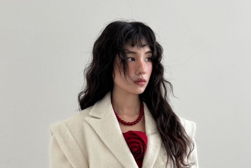 Bow Accent Loose-Fit Wool Long Coat