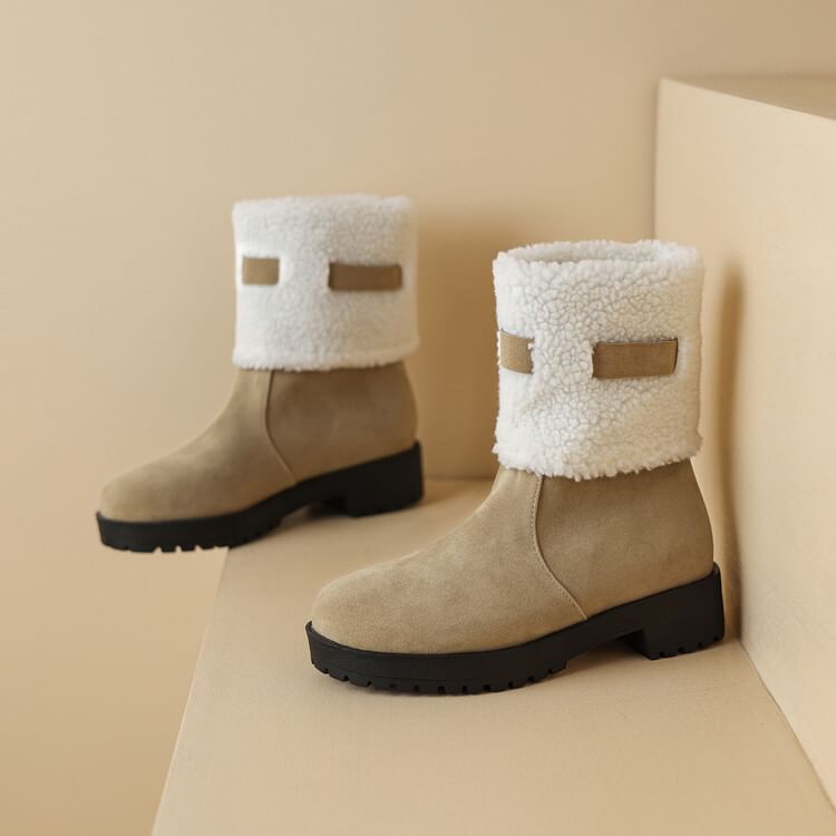 Platform Suede Faux Panel Fleece Short Boots