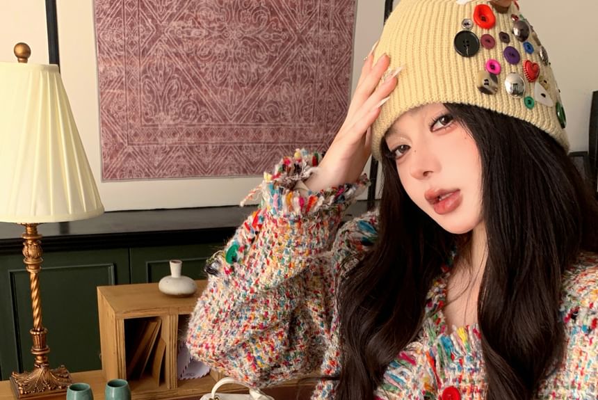 Tweed Tassel Trim Button-Up Jacket