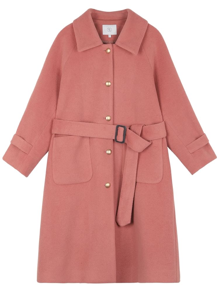 Plain Tie Waist Midi Single-Breasted Coat