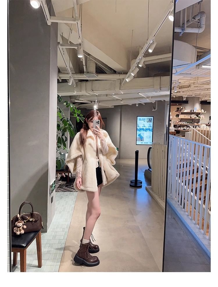 Lace-Up Short Boots Platform Faux Plain Leather