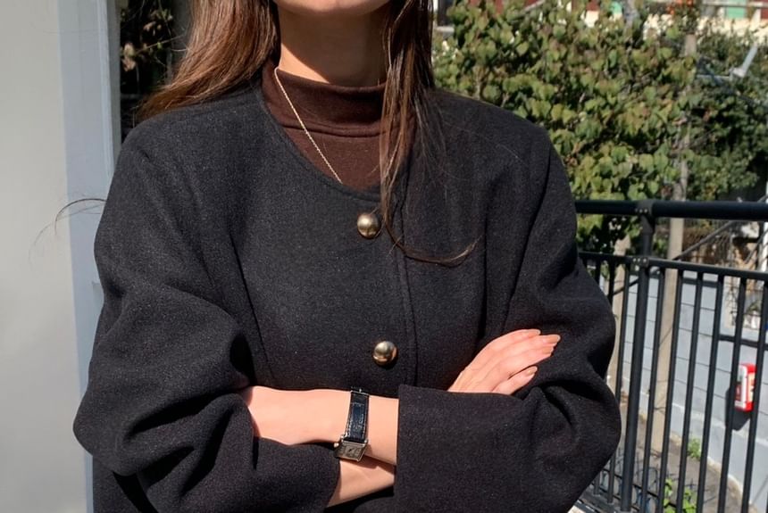 Button-Up Plain Woolen Jacket