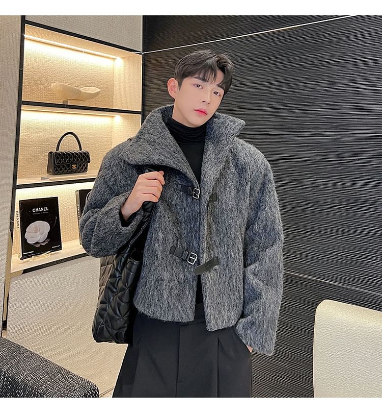 Stand Collar Buckled Woolen Coat