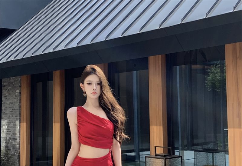 Dress Shoulder Plain Ruched Maxi Sleeveless A-Line One