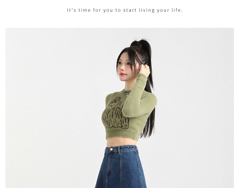 Contrast High Stitching Skirt Denim A-Line Rise Midi