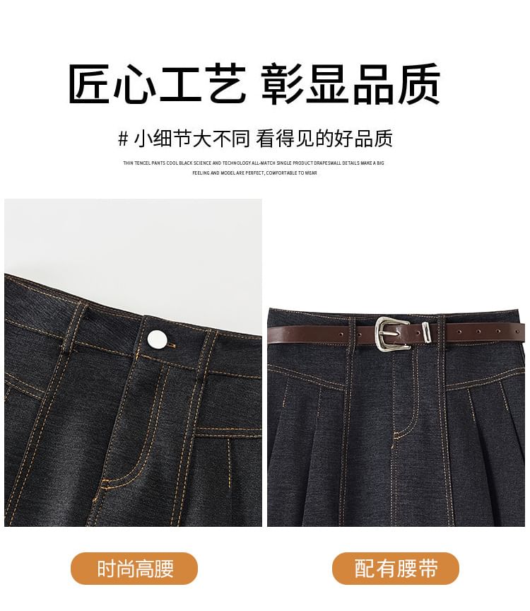 Chic Pleated Denim A-Line Mini Skirt