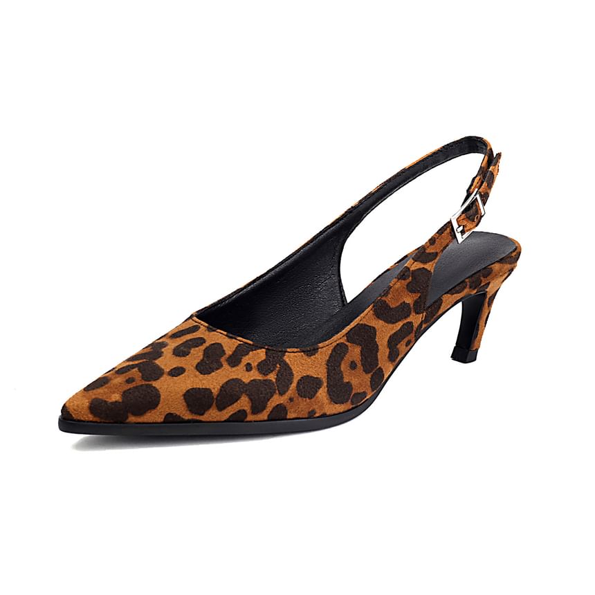 Kitten Heel Pointed Toe Faux Suede Slingback Sandals