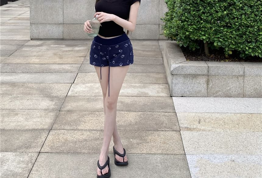 Fit Slim Crop V-Neck Short-Sleeve Tee Plain