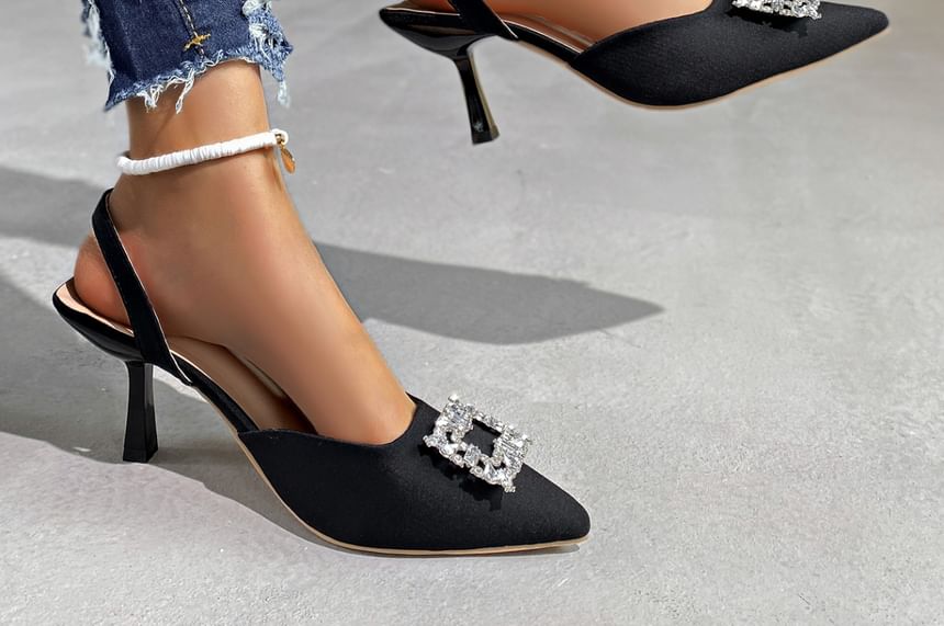 Kitten Heel Rhinestone Pointed Sandals