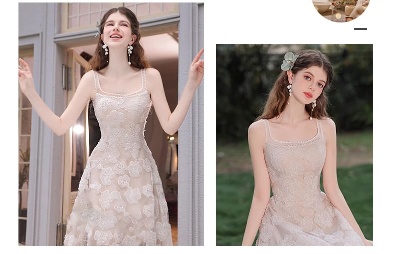 Sleeveless Square Neck Jacquard A-Line Wedding Gown