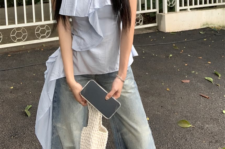 Plain Ruffle Asymmetrical Cami Top