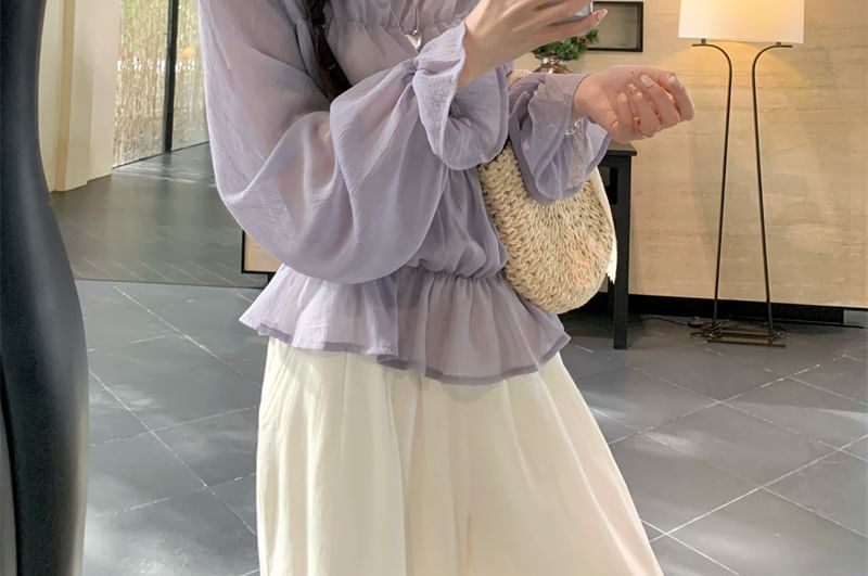 Lace One Panel Shoulder Plain Sleeve Blouse Trim Long