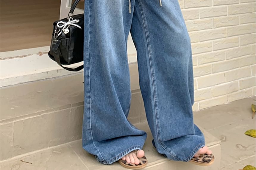 Waist Leg High Wide Washed Jeans