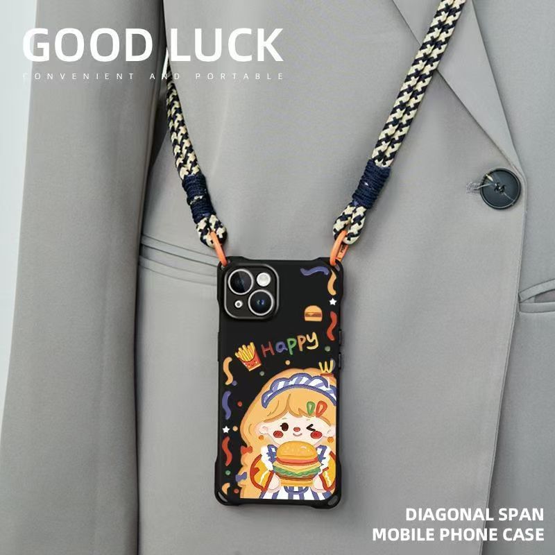 Phone Set Lanyard Strap Case Girl Burger /