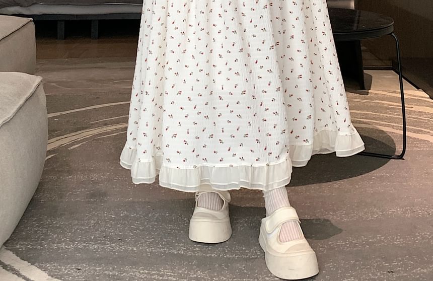 Midi Elastic A-Line Waist Skirt Floral