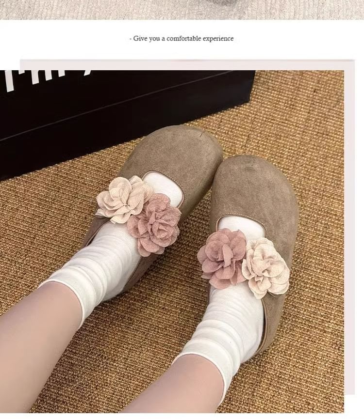 Wedge Mary Genuine Jane Floral Mules Accent Leather Hidden