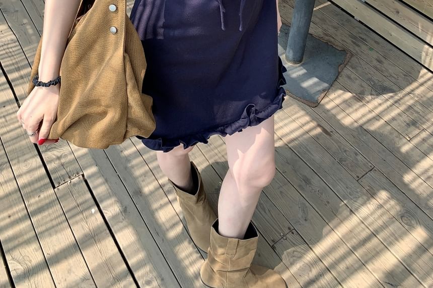 Dress V-Neck Lace Bow Panel Sleeveless A-Line Mini