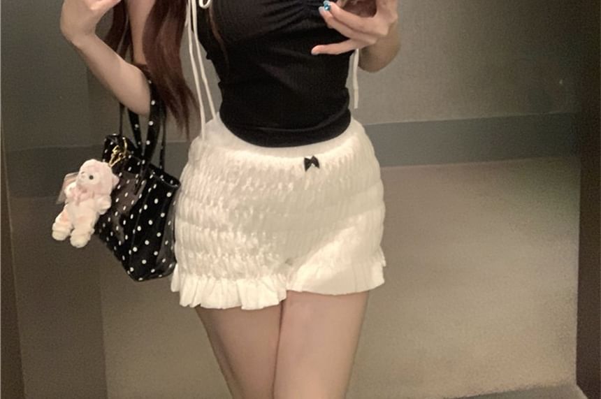 Fit T-Shirt Cap-Sleeve Bow Contrast Trim Crop Slim