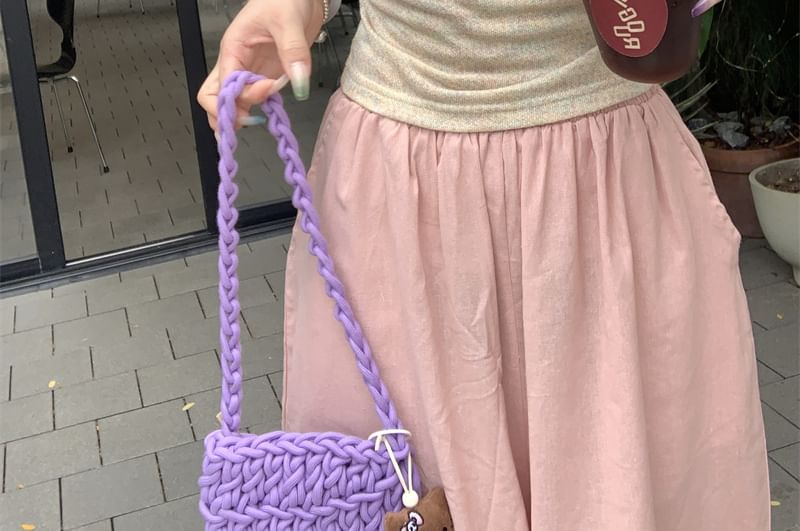 T-Shirt Trim Slim Fit Neck Short-Sleeve Ruffle Square Bow