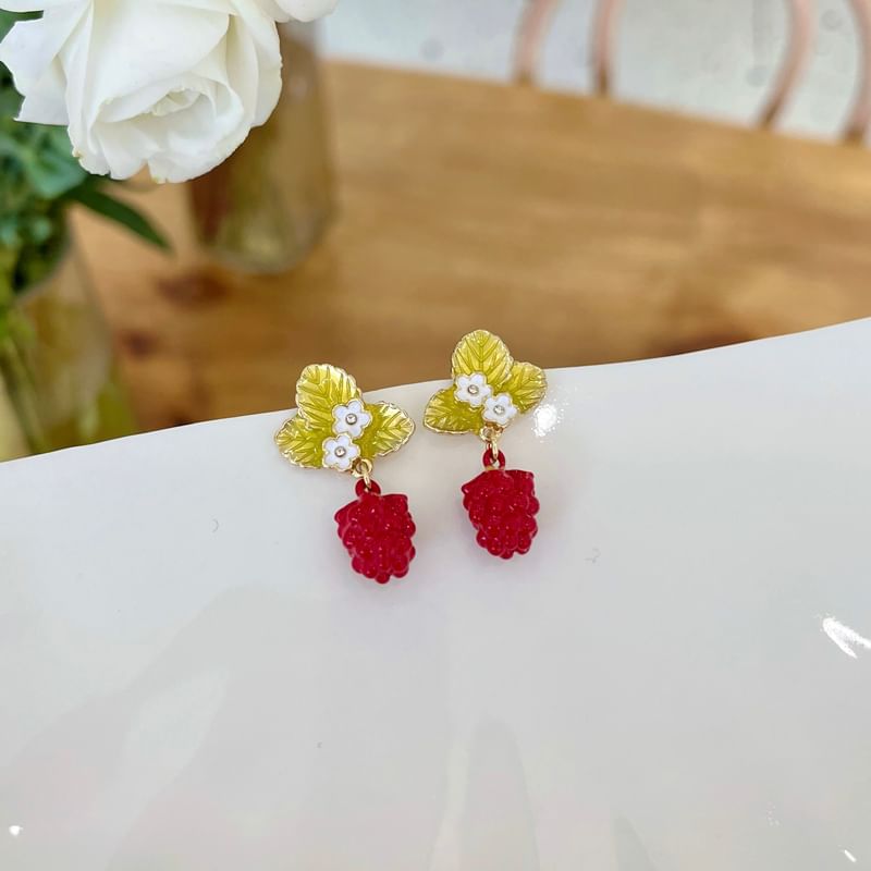 Earring Drop Alloy Berry Floral Glaze