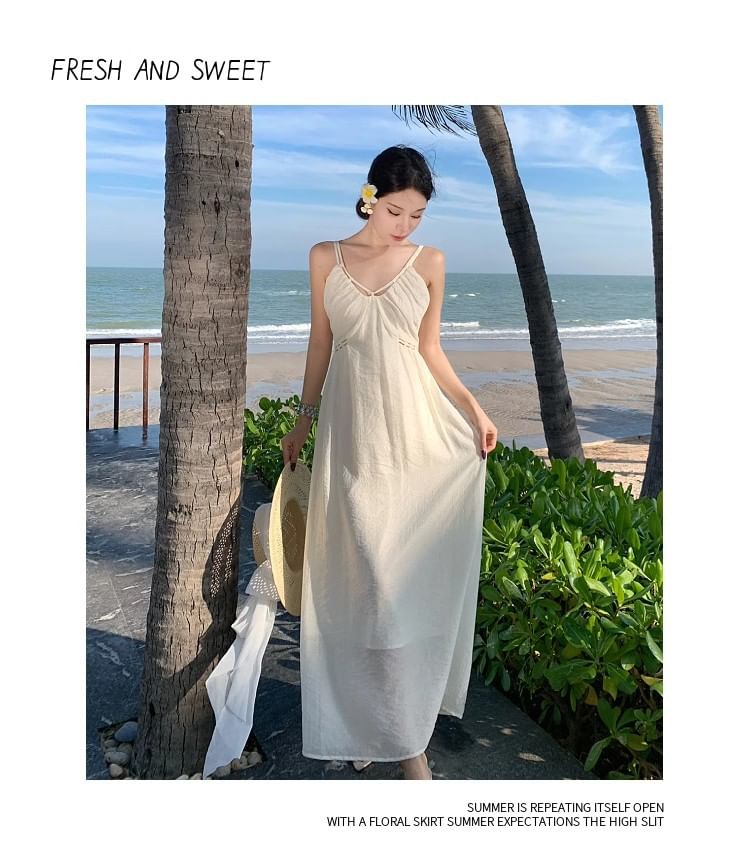 V-Neck Plain Sheath Maxi Dress with Spaghetti Straps