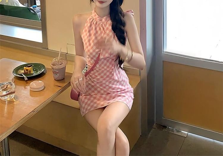 A-Line Plaid Sleeveless Dress Mini