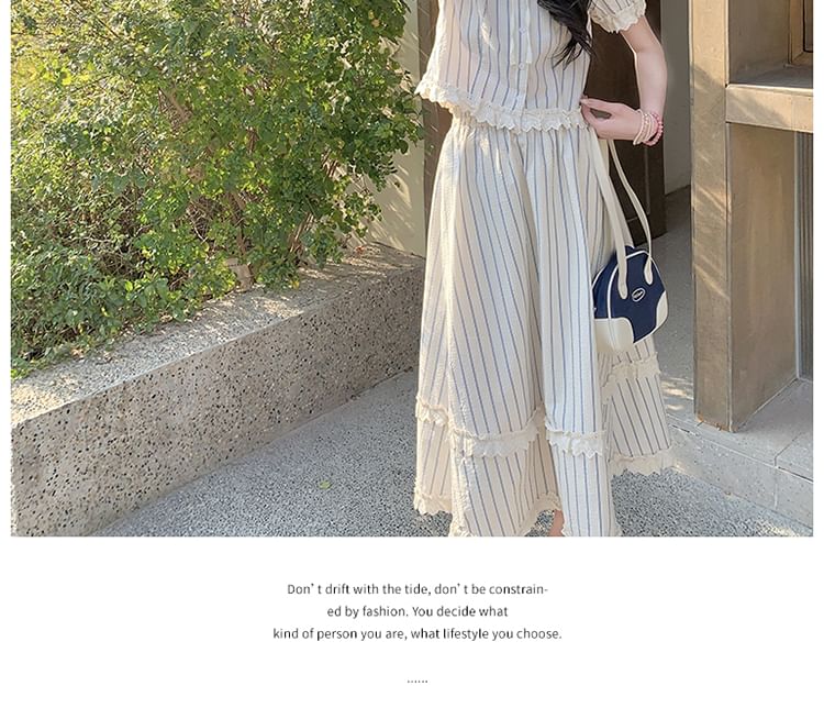 Striped Button Top & Maxi Skirt Ensemble