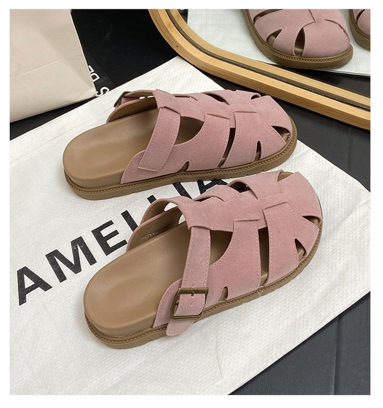 Suede Mules Platform Woven Faux