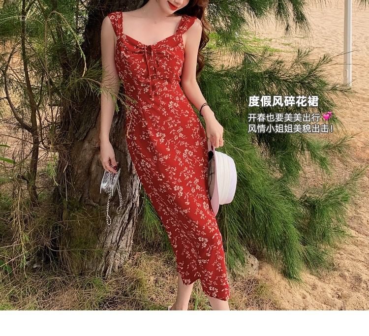 Dress Maxi Sleeveless Sheath V-Neck Print Floral