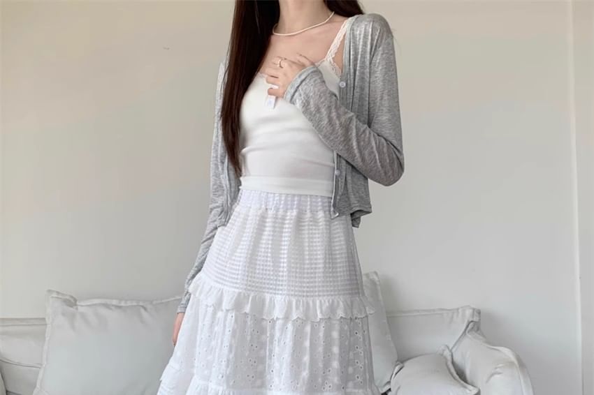 Spaghetti Strap Ruffled Midi A-Line Tiered Dress