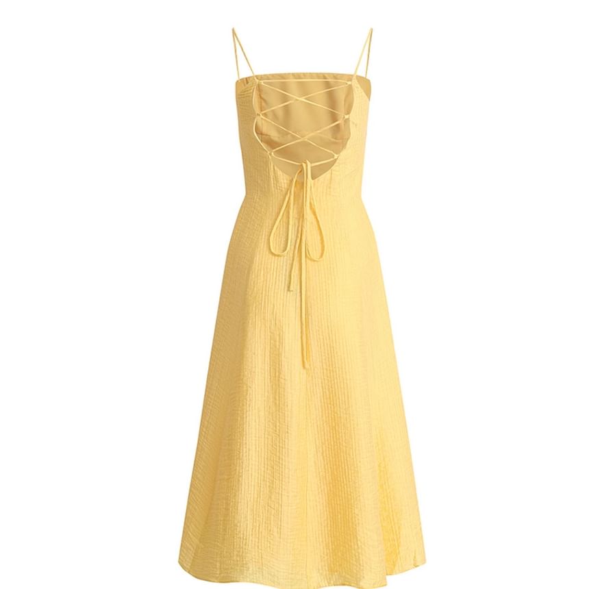 Spaghetti Strap Plain Midi A-Line Dress