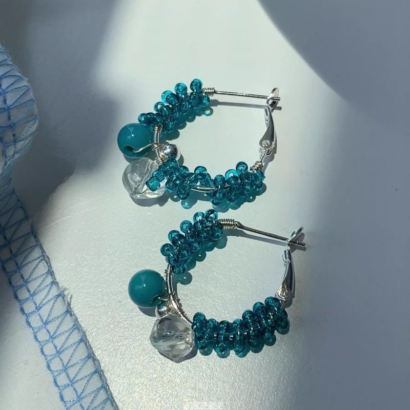 Bead Faux Leverback Alloy Gemstone Earring Hoop