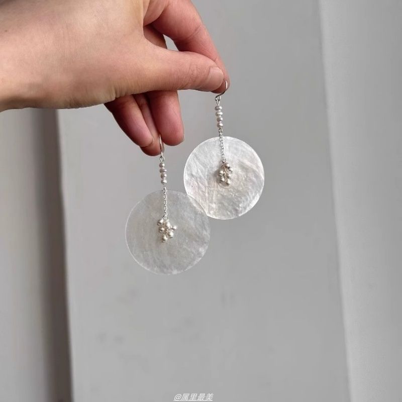 Dangle Disc Alloy Pearl Faux Shell Earring