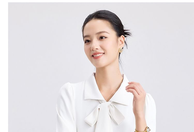 Tie Front Collared Blouse + High Rise Midi A-Line Skirt