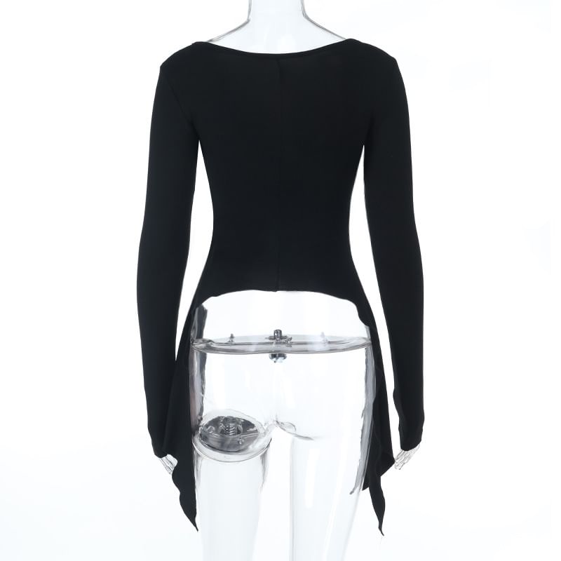 Square Neck Long Sleeve Belted Tunic Top