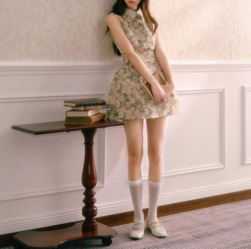 Sleeveless Collar Floral A-Line Dress