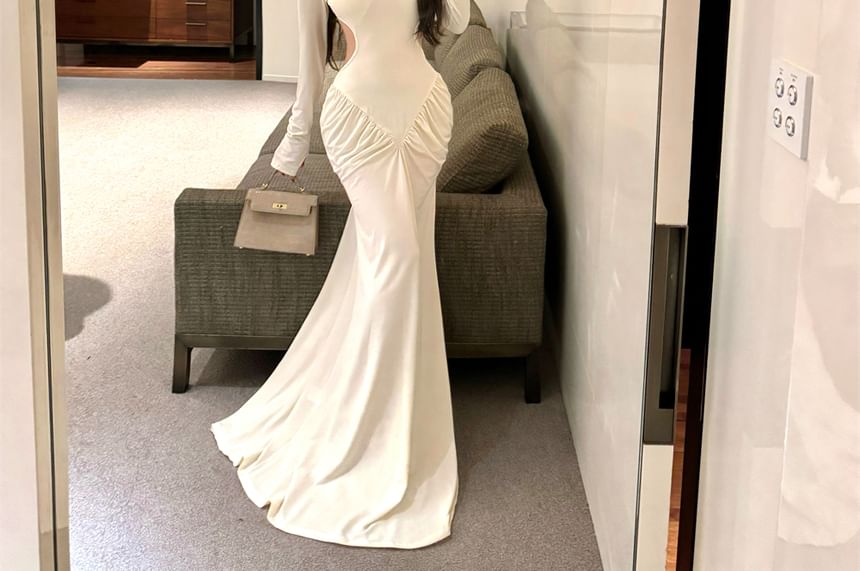 Long-Sleeve Mock Neck Plain Maxi Triumph Dress