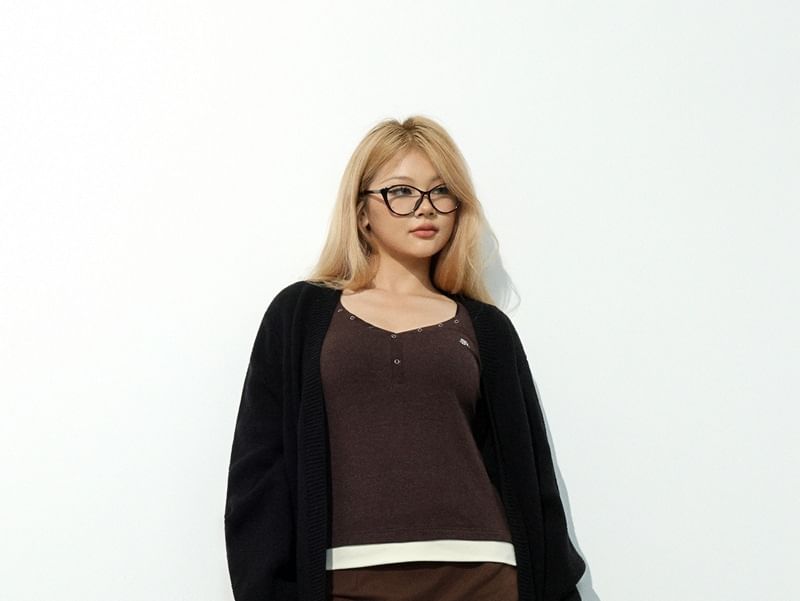 Plus Size V-Neck Plain Long Open Front Cardigan