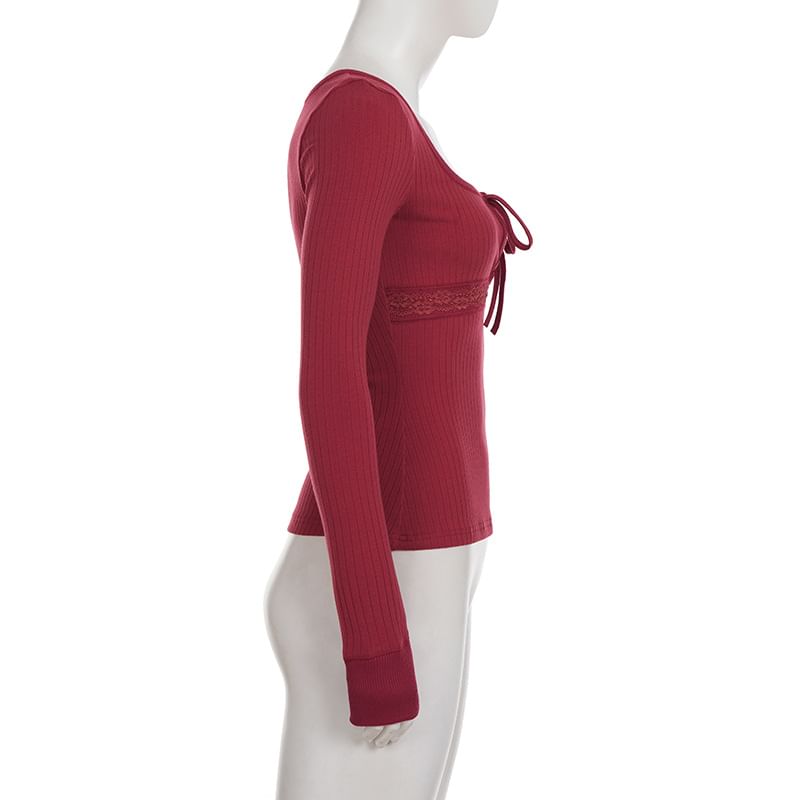 Square Neck Cutout Long-Sleeve Solid Top