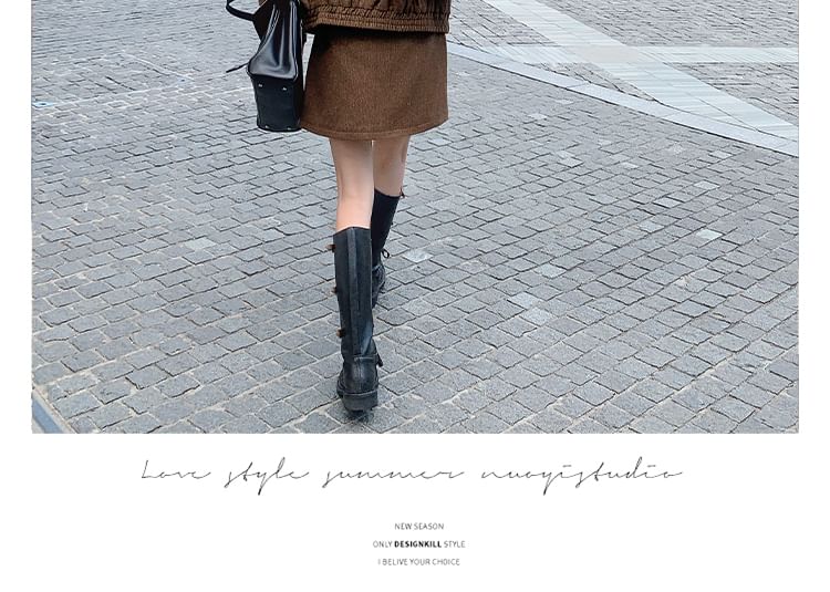Faux Leather Zip Jacket and Mini A-Line Skirt Set