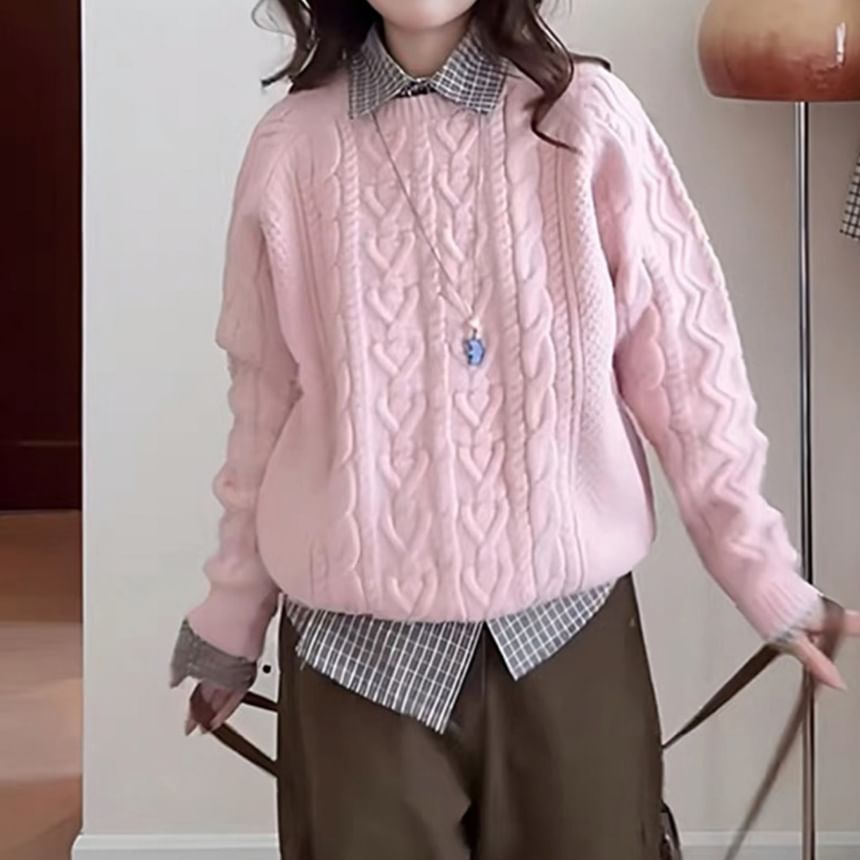 Crew Neck Cable-Knit Sweater
