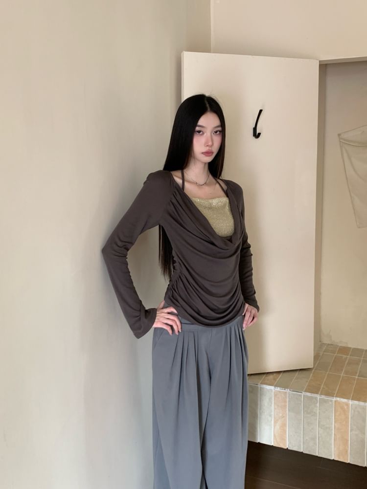 Two-Piece Sequin Panel Long Sleeve Top