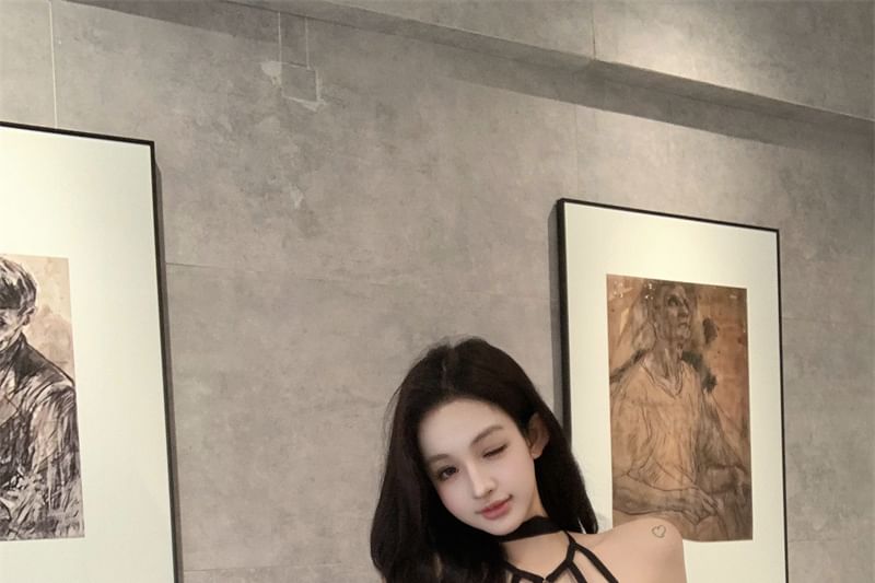 Halter Neck Caged Plain Top