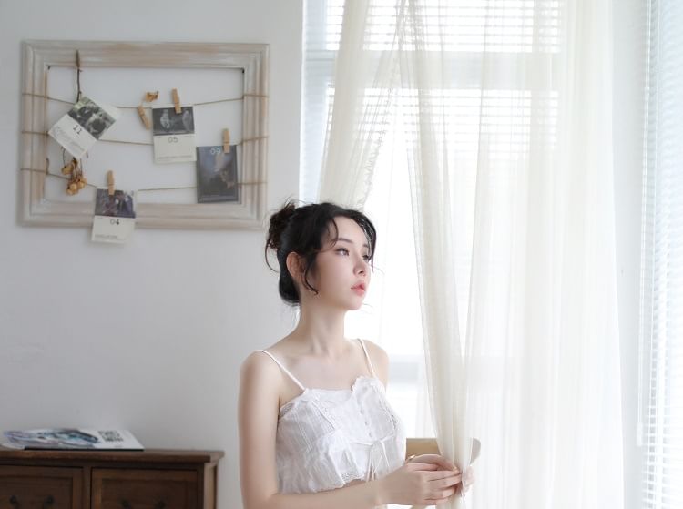 Lace Trim Tie Front Button-Up Crop Camisole Top and Shorts Set